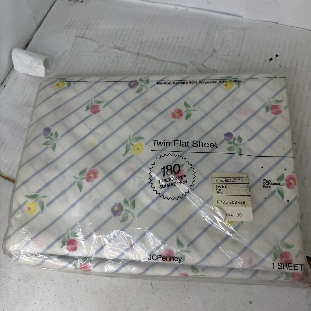 Vintage JC PENNEY Twin Flat Sheet USA Made Floral 180 Thread Brand New Sealed